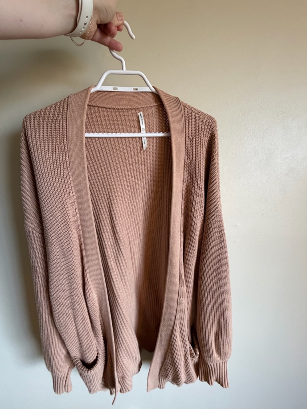 Open-Front Ribbed Cardigan Sweater - Blush Rose from Paper Label